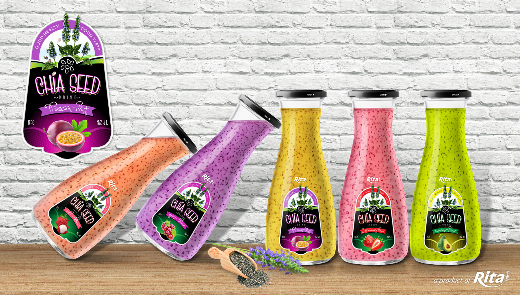 Design Chia seed 1L Glass Bottle Banner 2