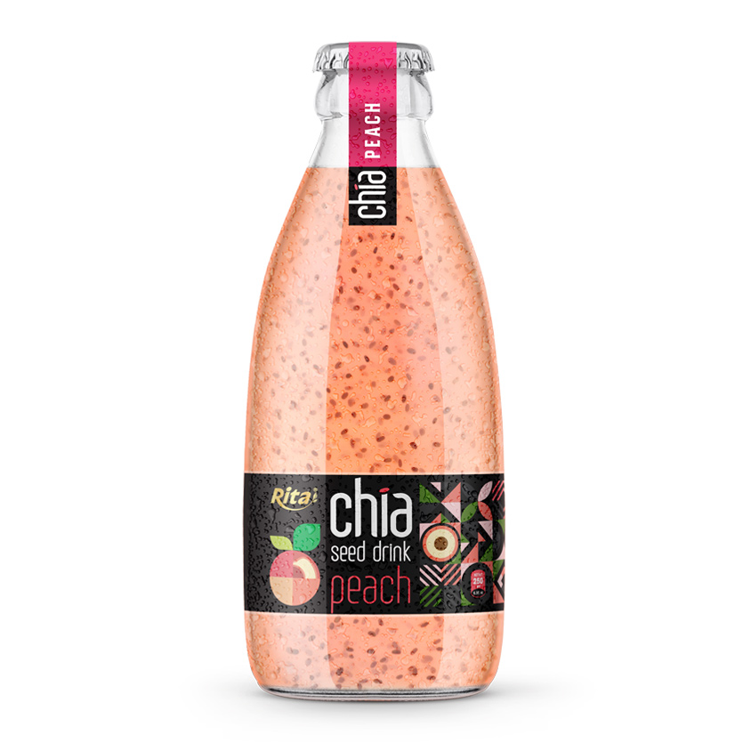 250ml glass bottle Chia seed drink with peach flavor RITA brand