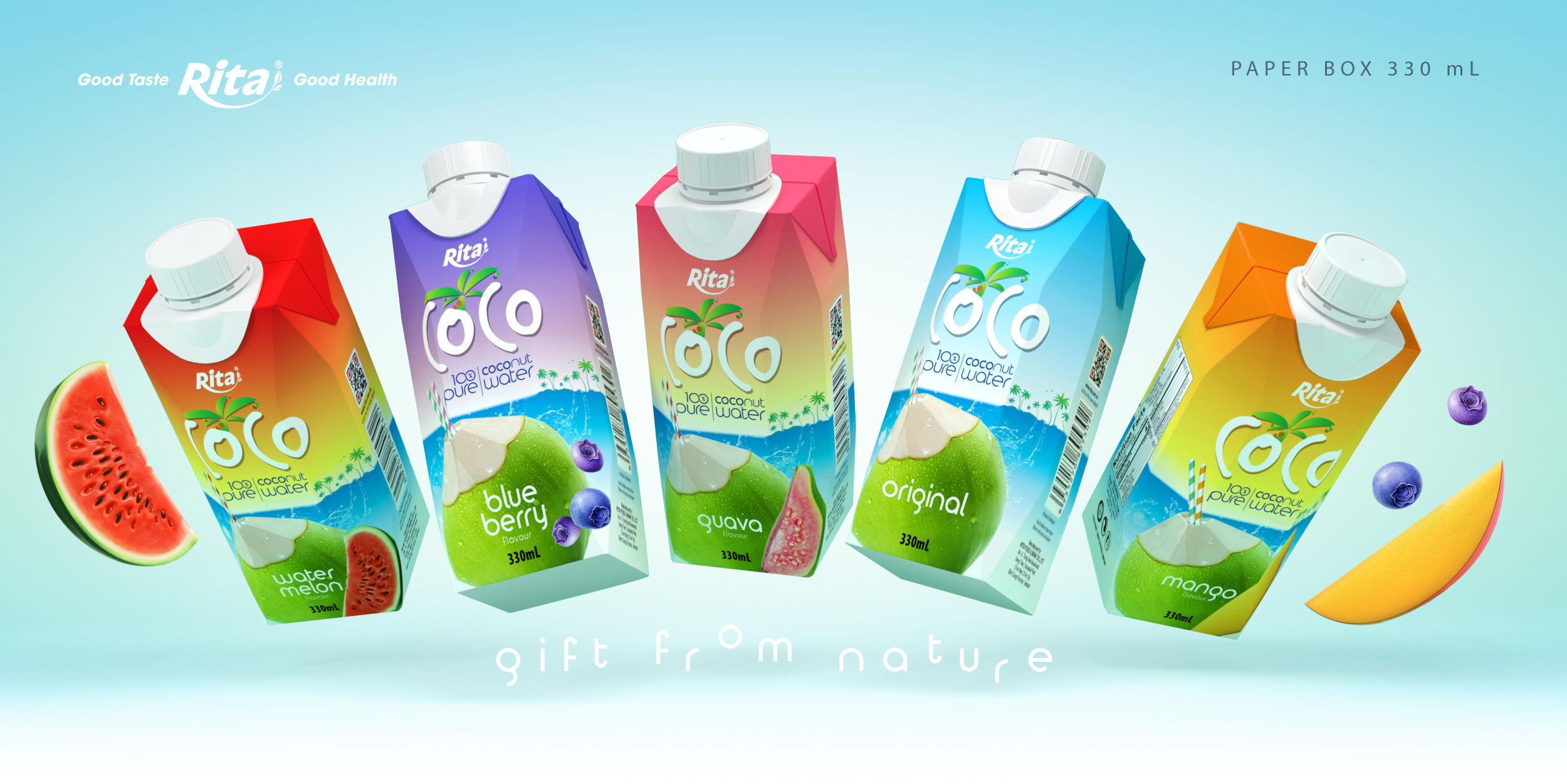 Design Coco water mix tropical fruit juice 330ml Paper Box