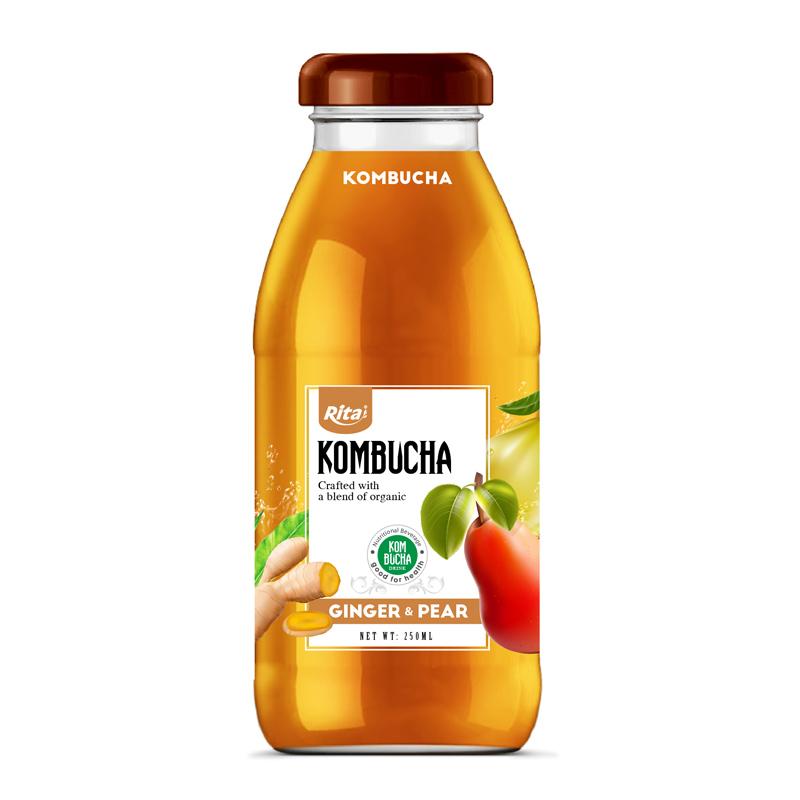 kombucha ginger pear 250ml Glass Bottle