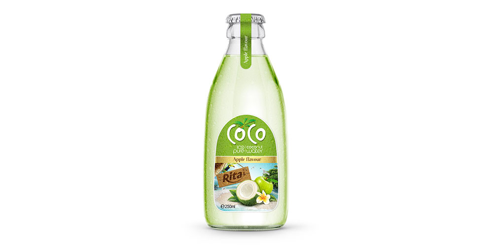 100% Pure Coconut  Water  Apple Flavor 250ml Glass Bottle