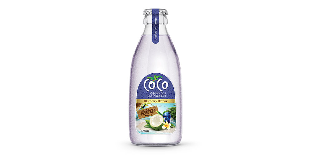  100% Pure Coconut Water Blueberry Flavor 250ml Glass Bottle