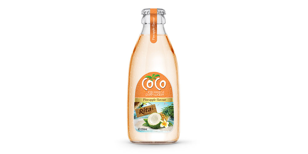100% Pure Coconut Water Pineapple Flavor 250ml Glass Bottle