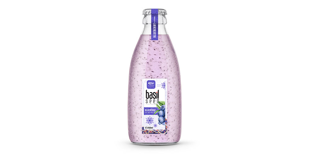 Basil Seed Drink With Blueberry Flavor 250ml Glass Bottle