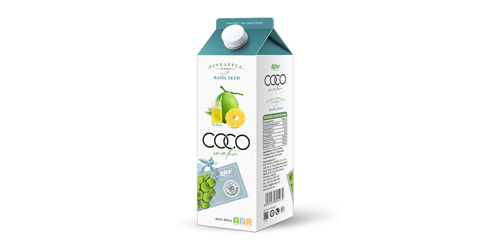 Coconut Water With Basil Seed And Pineapple Flavor 1L Paper Box