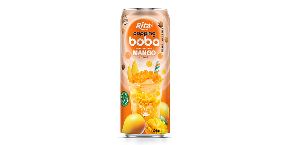Private Label 320 Slim Can Popping Boba Tea Mango Flavor