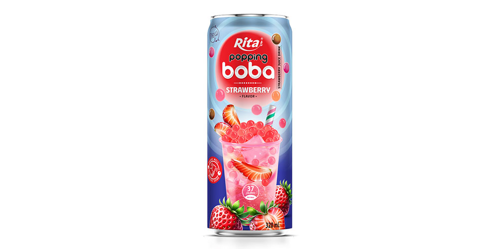 Good Quality 320 Slim Can Popping Boba Tea Strawberry Flavor